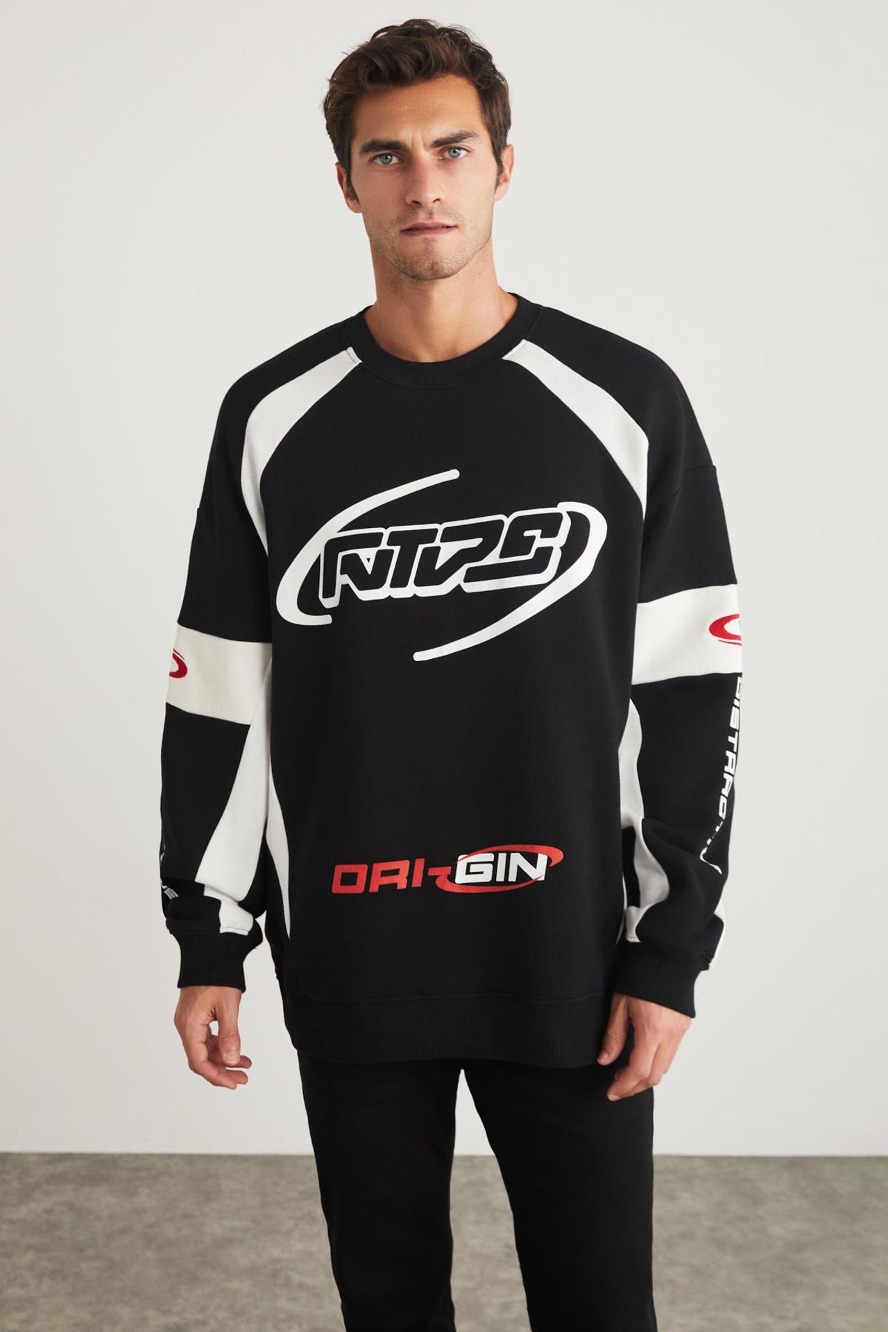GRIMELANGE Baskılı Uzun Geniş Kesim Sweatshirt 1