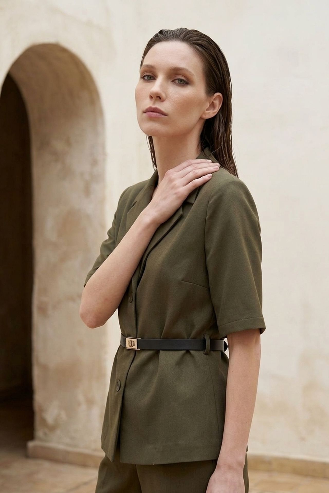 MY FASHION Belted tailored jacket with shawl collar 3