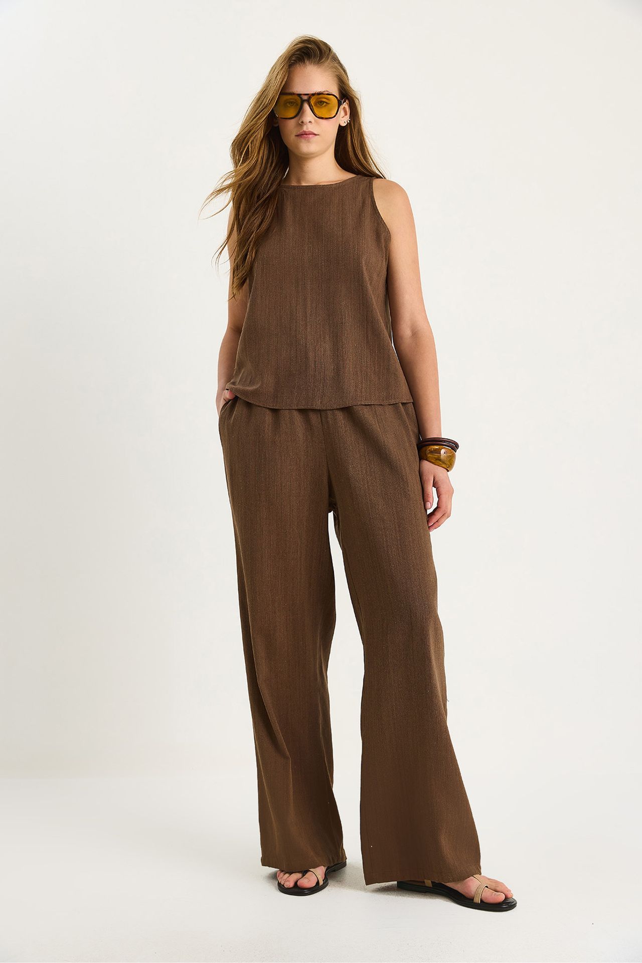 LUCCI High Waist Sleeveless Linen Blended Two-Piece Set 3