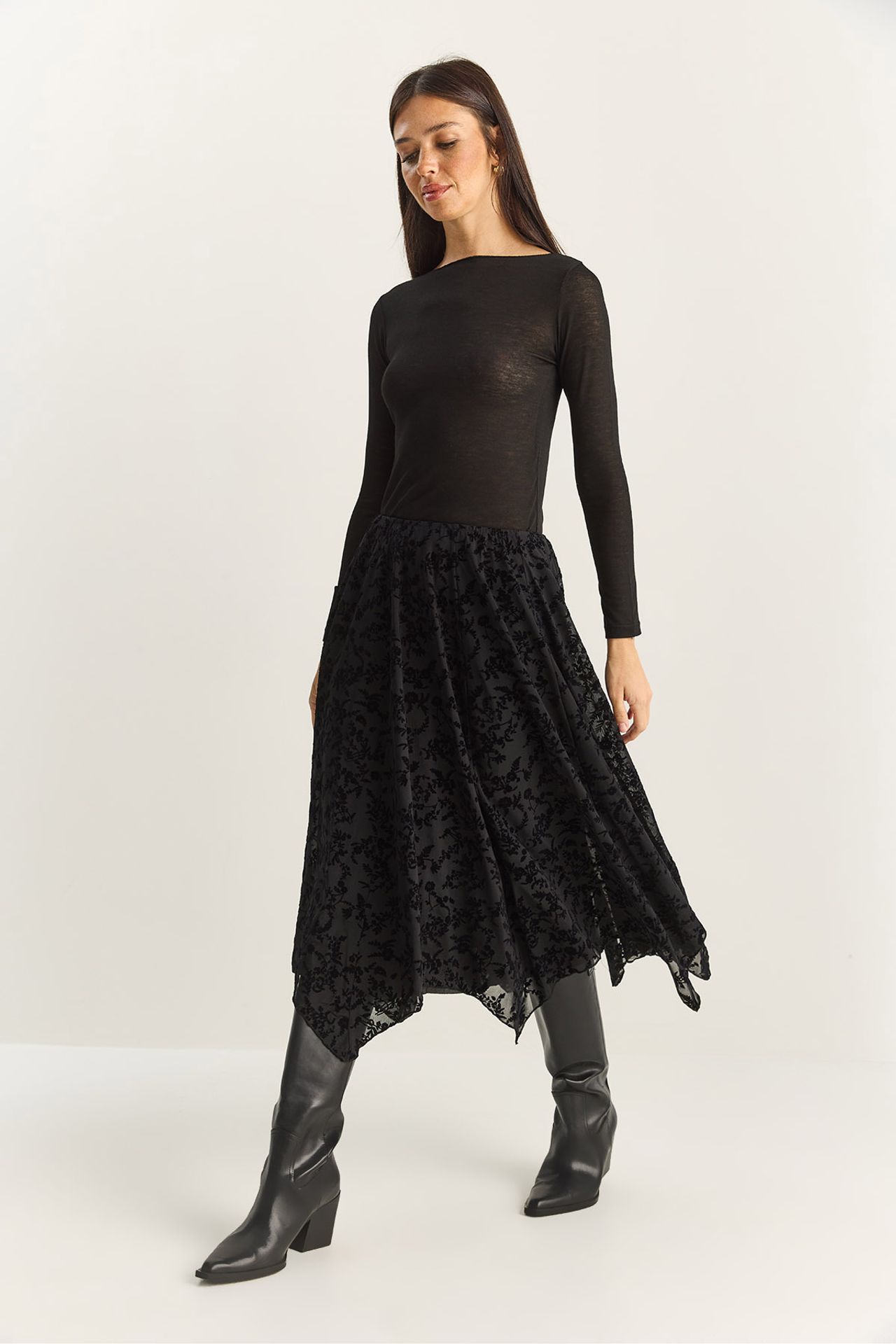 LUCCI High Waist Asymmetric Midi Skirt 3