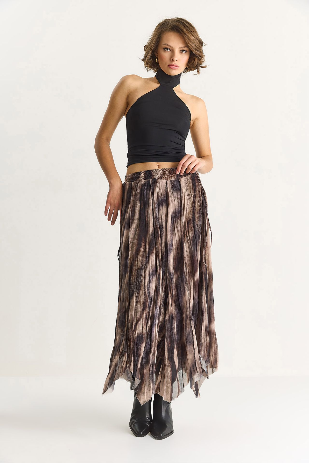LUCCI High Waist Asymmetric Midi Skirt 4
