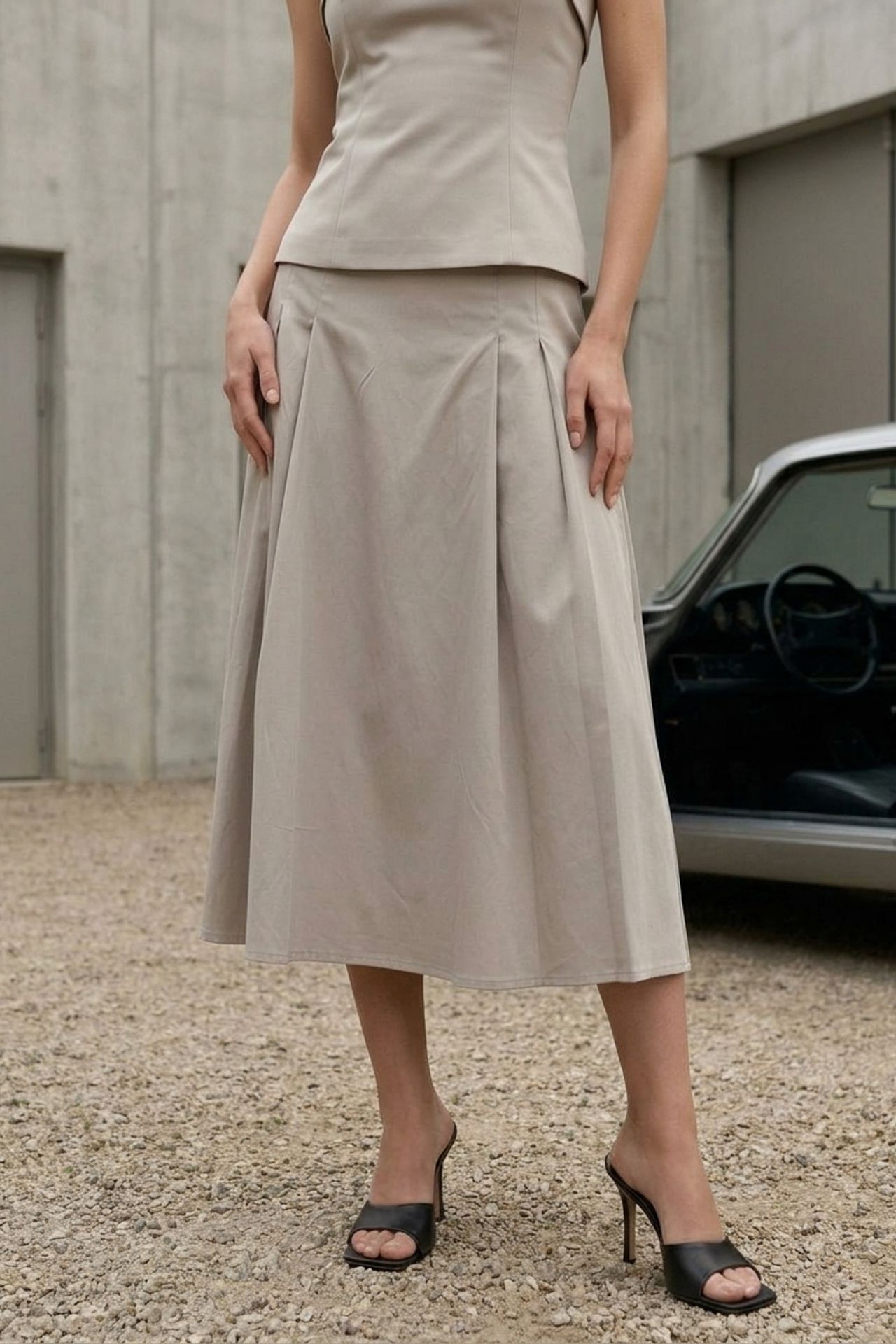 MY FASHION Strapless Blouse and High-Waist Midi Skirt Set 2