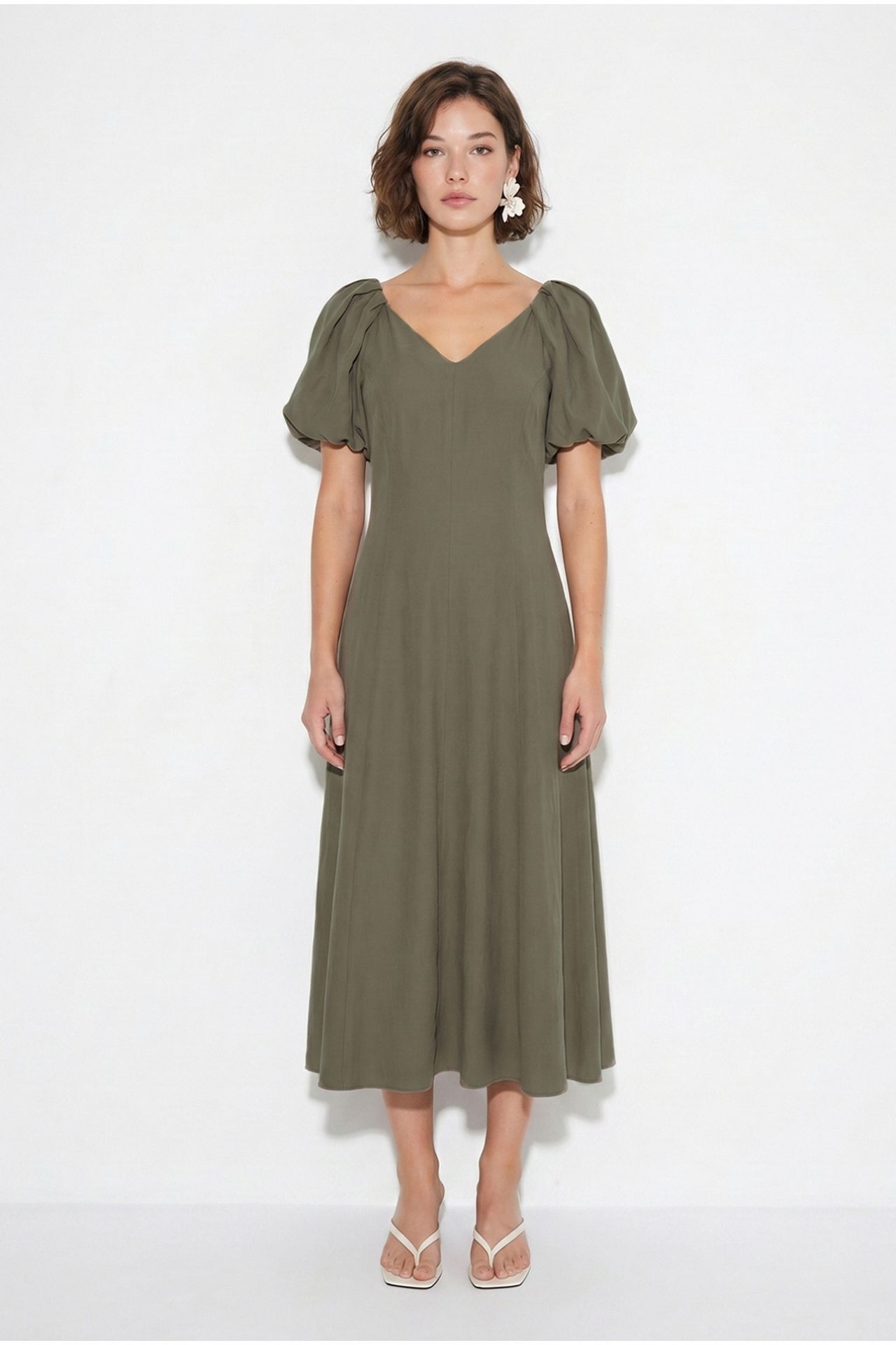 LUCCI A-line Midi Dress With V-neck And Zipper 2