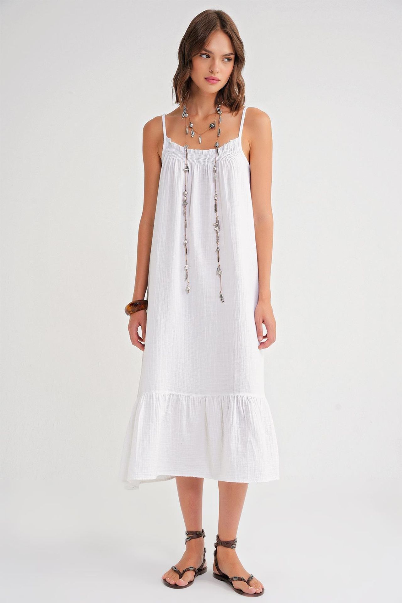 Mixray Midi Muslin Dress with Ruffle Detail 1