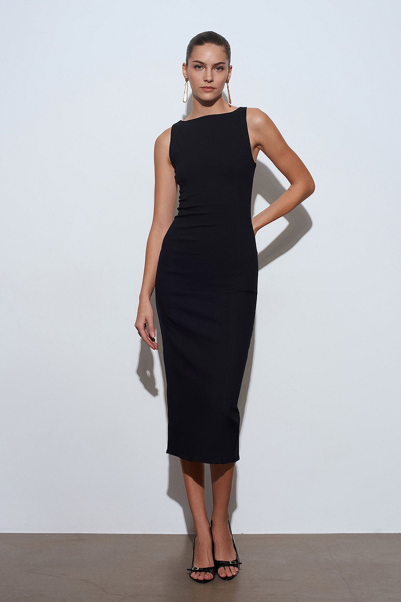DILVIN Kolsuz, Yırtmaçlı Midi Bodycon Elbise 1