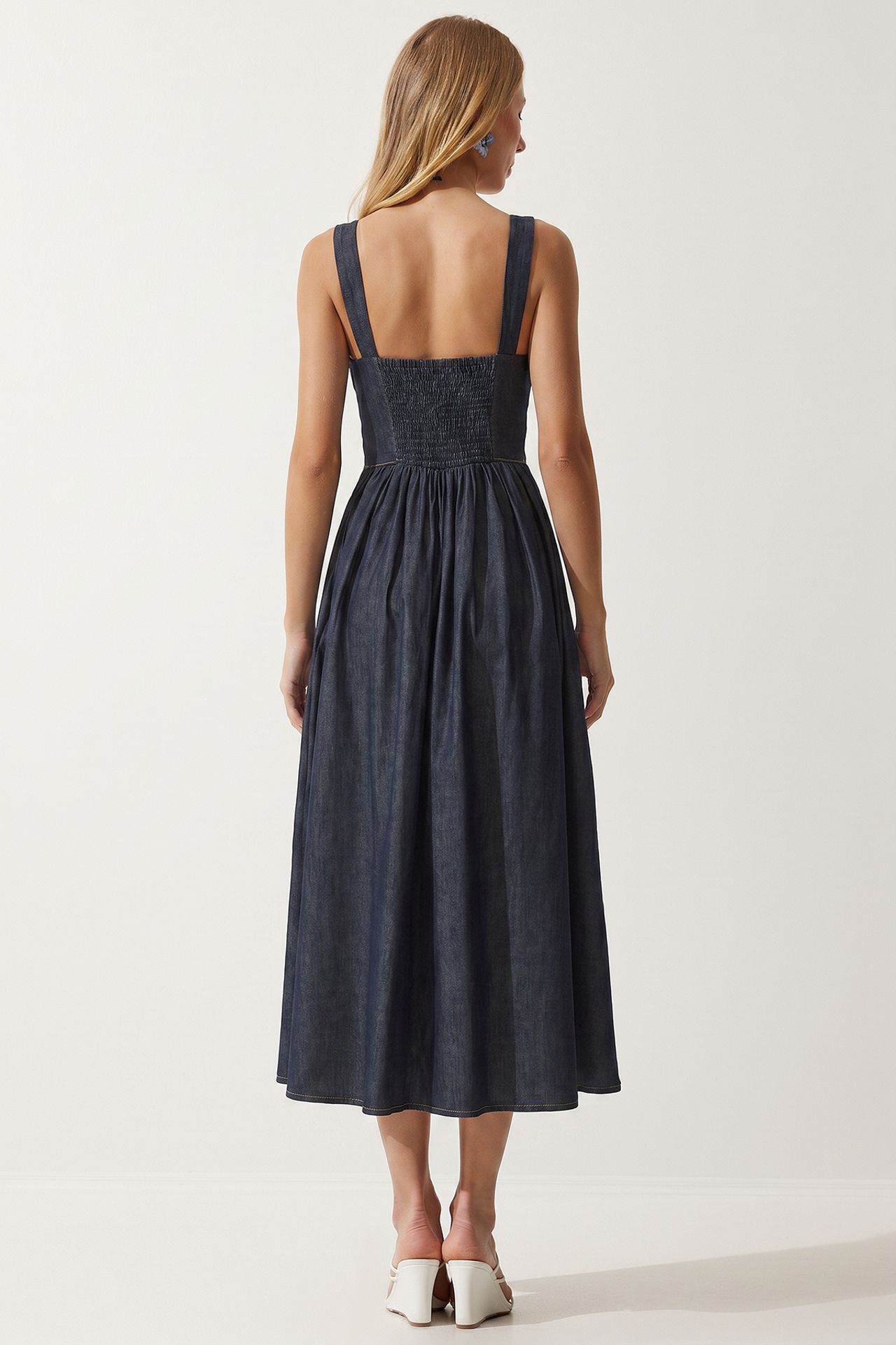 ISTANBUL Sleeveless Cotton Denim Midi Dress 6
