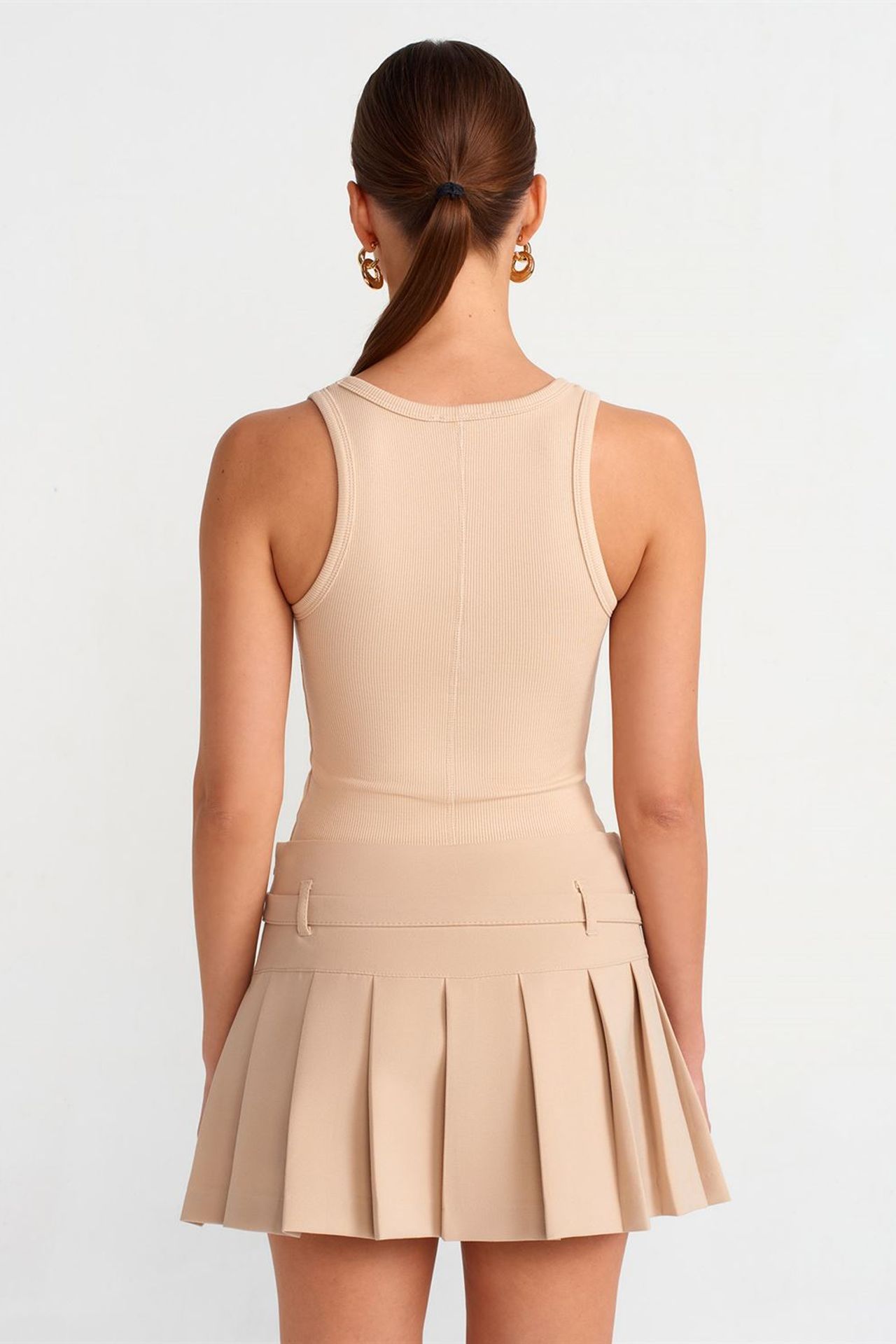 DILVIN High-Waist Pleated Mini Skirt With Belt 2