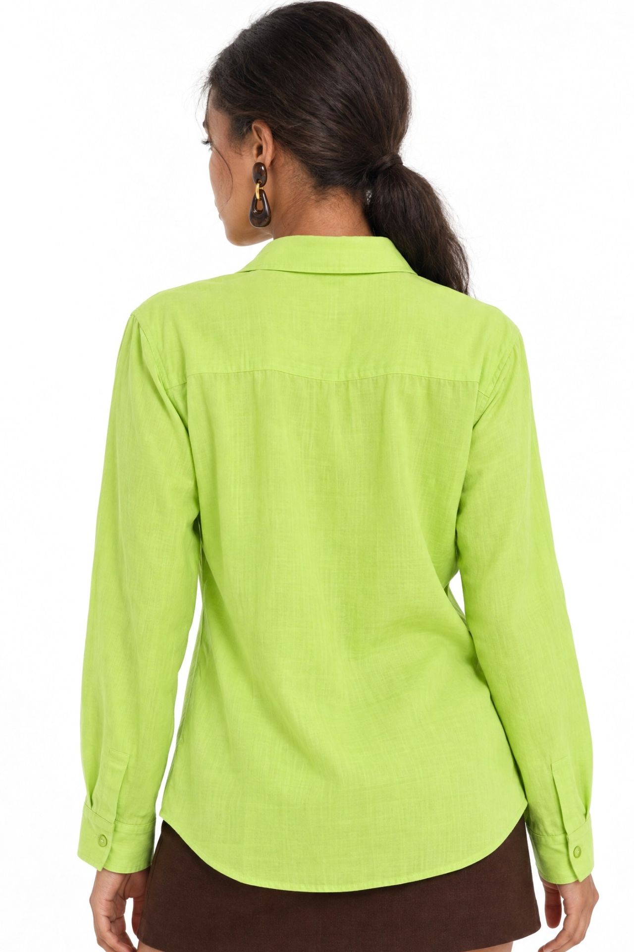 Mixray Long Sleeve Button-Up Shirt with Pocket 4