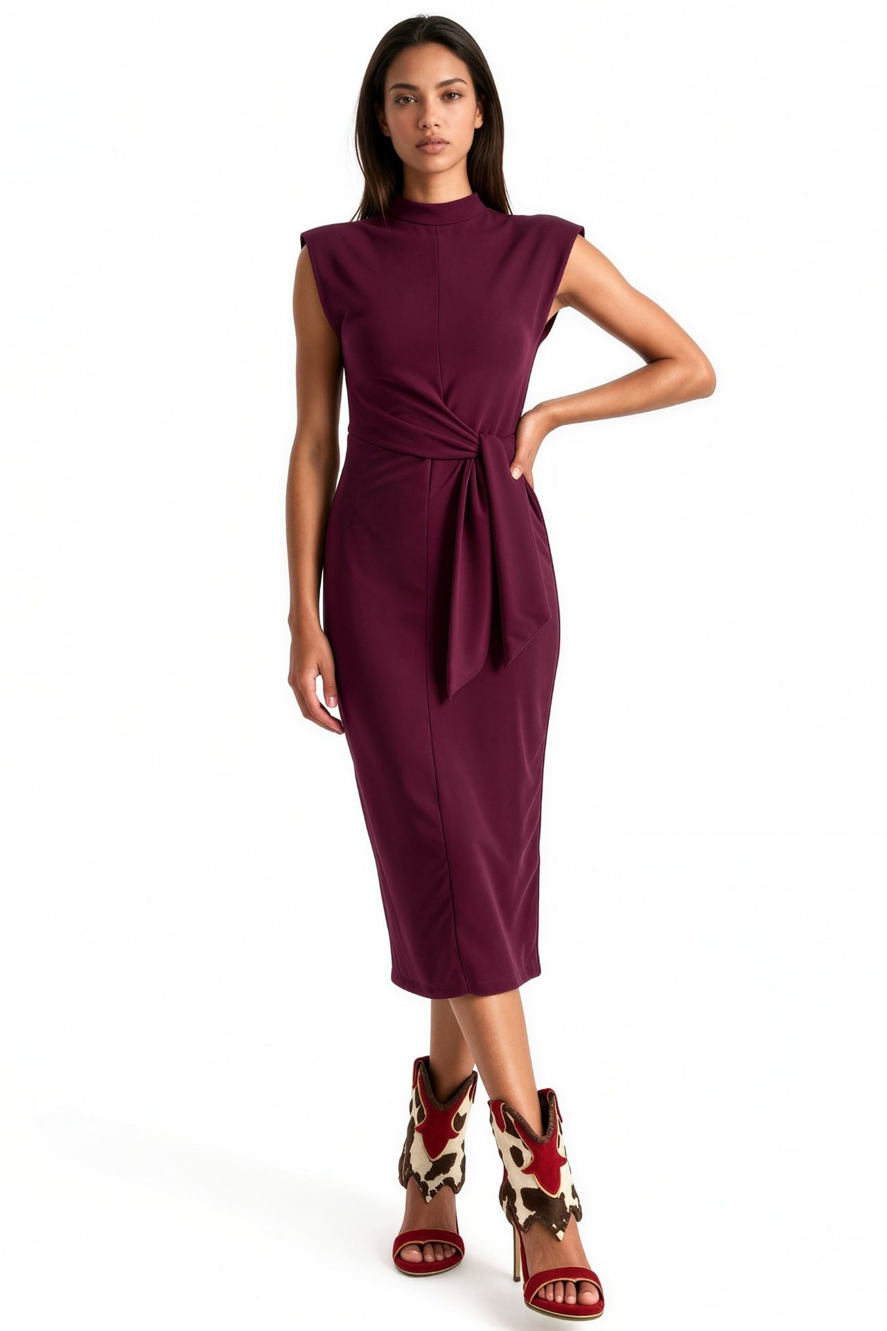 BUSEM Sleeveless Fitted Midi Dress With Tie Detail 1