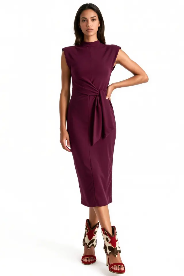 BUSEM Sleeveless Fitted Midi Dress With Tie Detail