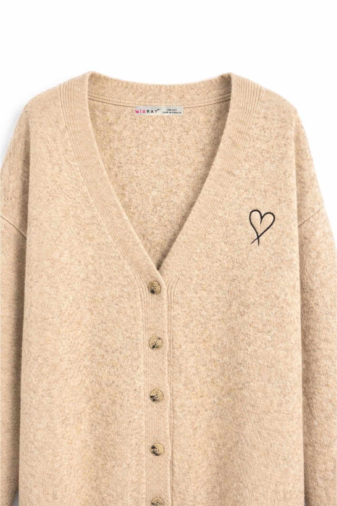 Mixray Oversized Knit Cardigan with Heart Detail 2