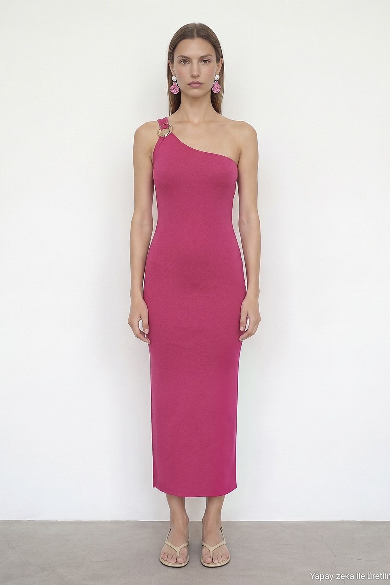 DILVIN Asymmetrical One-Shoulder Ribbed Midi Dress 4