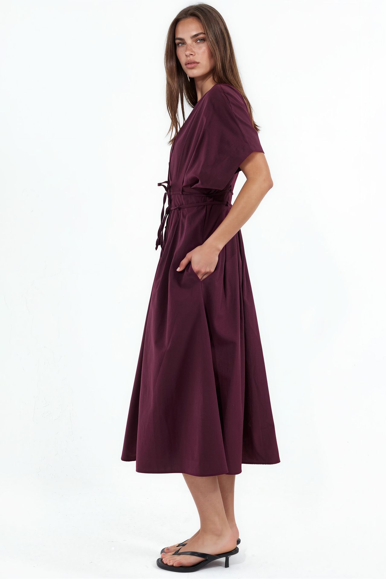 BUSEM Casual V-Neck Midi Shirt Dress 2