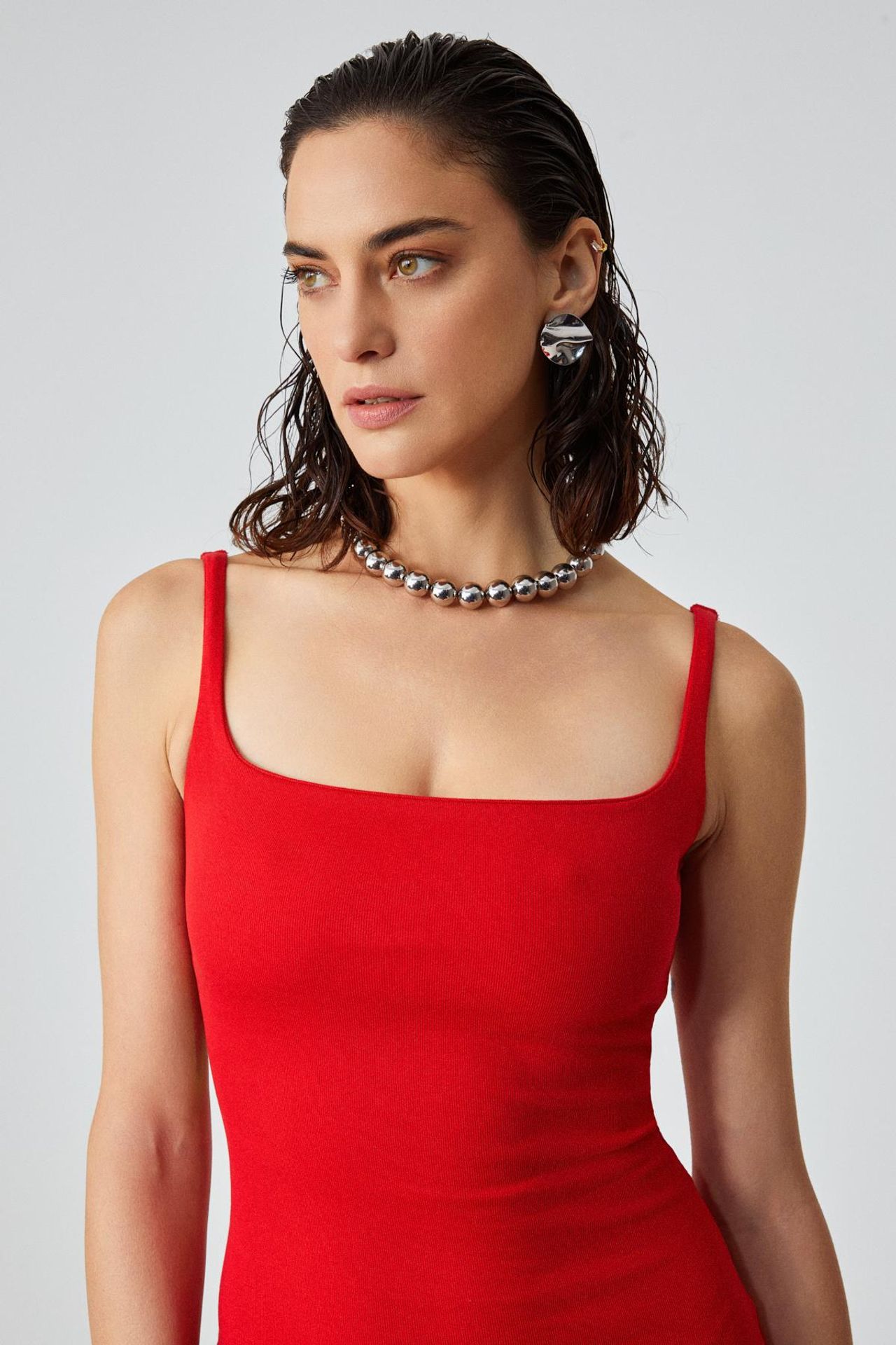 GRIMELANGE Square Neck Slim Fit Midi Dress 4