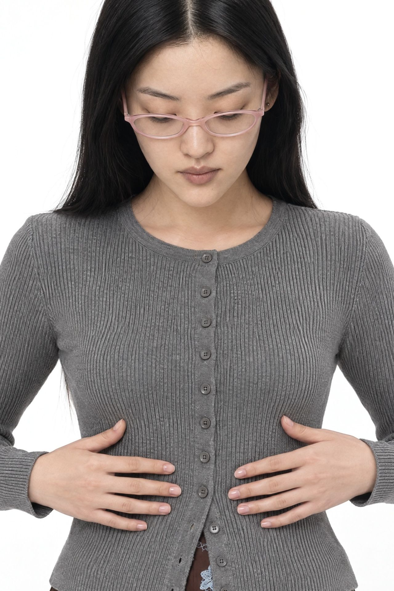Mixray Buttoned Slim Fit Ribbed Knit Cardigan 4