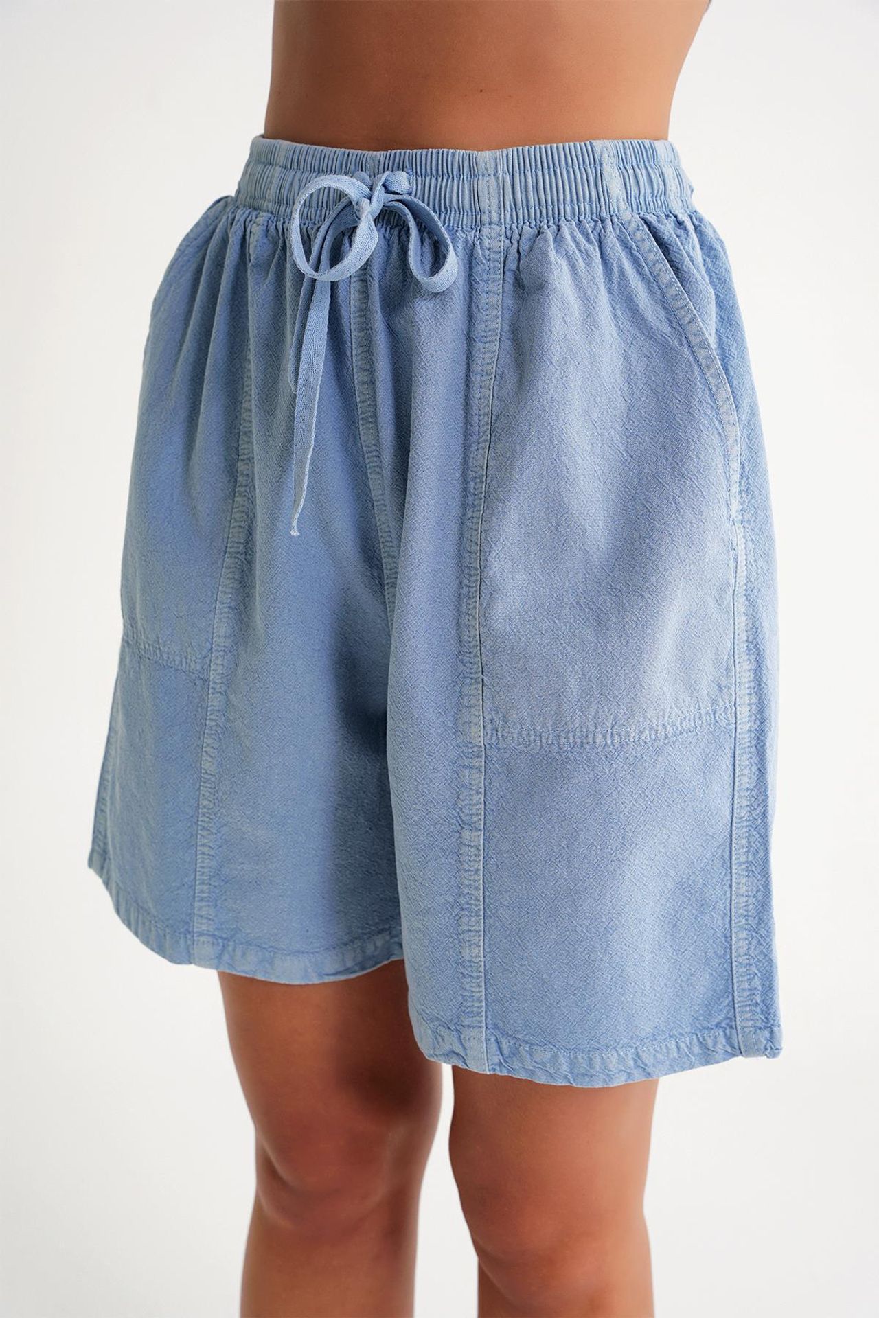 Mixray High Waist Cotton Drawstring Mini Shorts 4