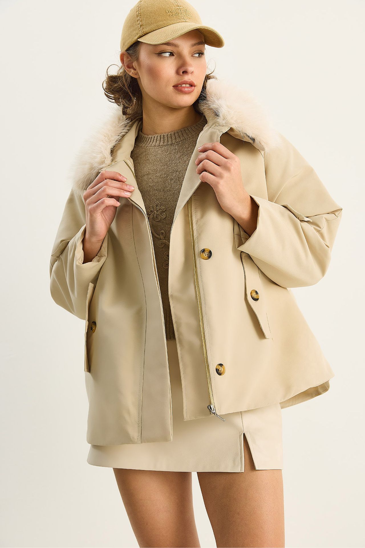 LUCCI Zipper Jacket with Faux Fur Collar 4