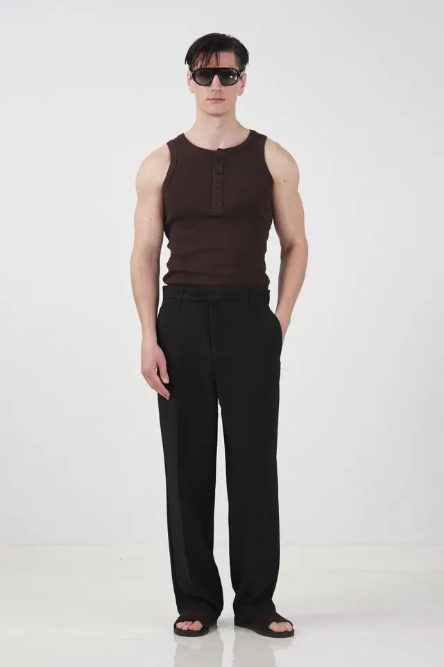 GIESTO Mid Waist Straight Leg Tailored Trousers