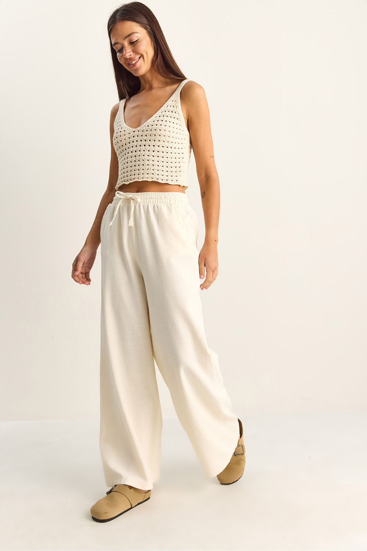 LUCCI Wide Leg Cotton Trousers with Drawstring Waist 5
