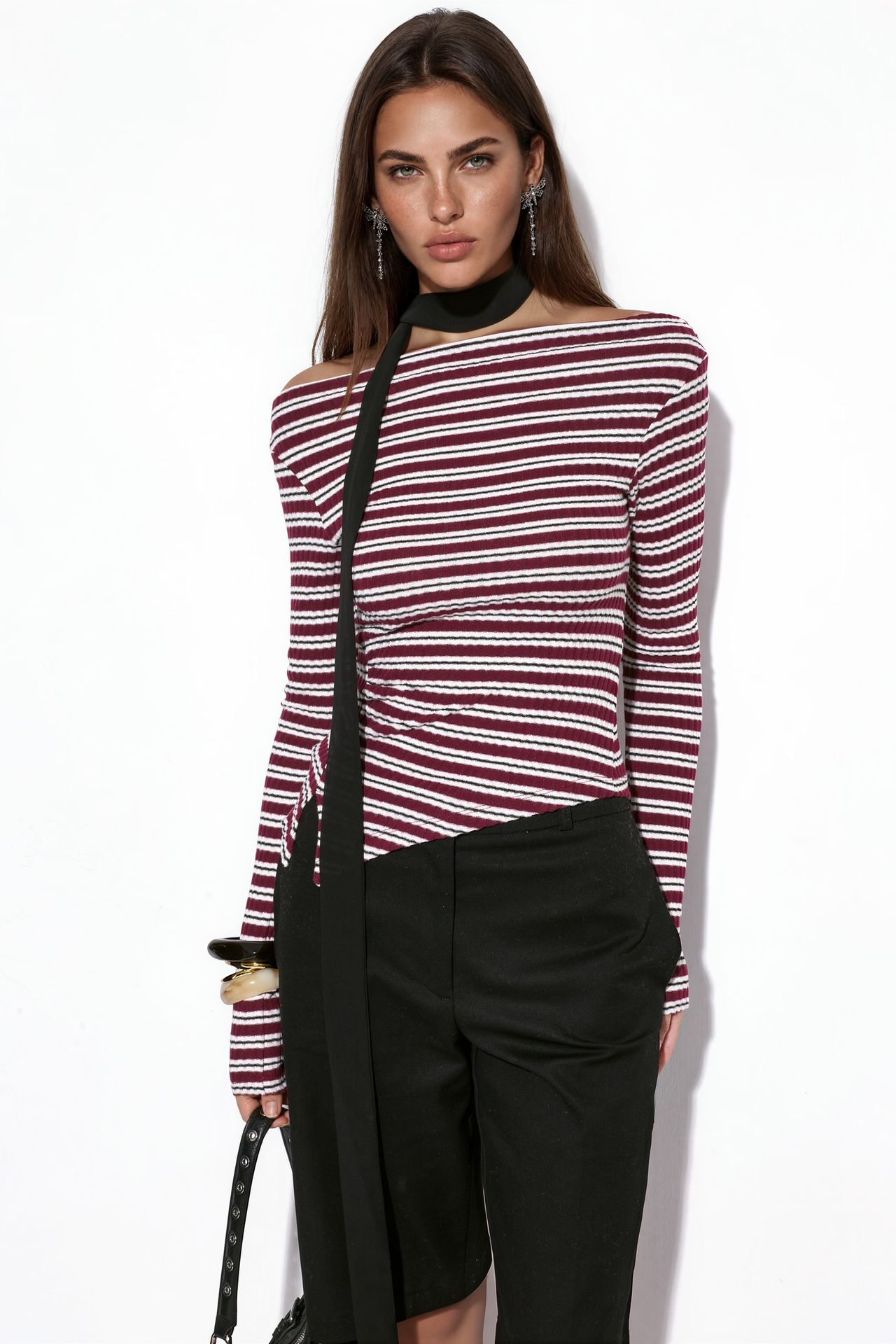 BUSEM Striped Ribbed Boat Neck Top 1