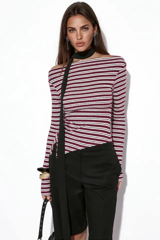 BUSEM Striped Ribbed Boat Neck Top