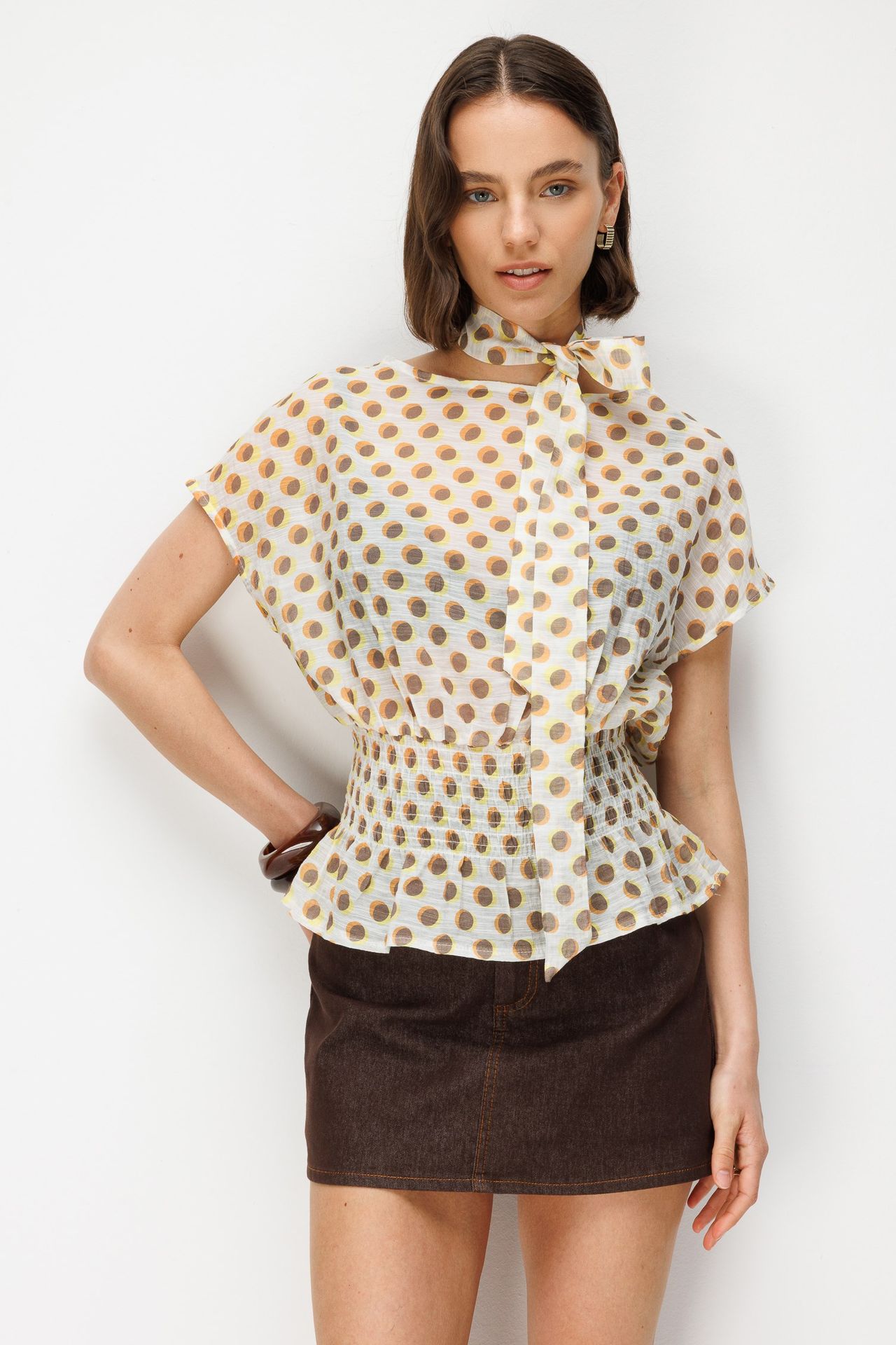 MIXRAY Choker Collar Polka Dot Blouse 5