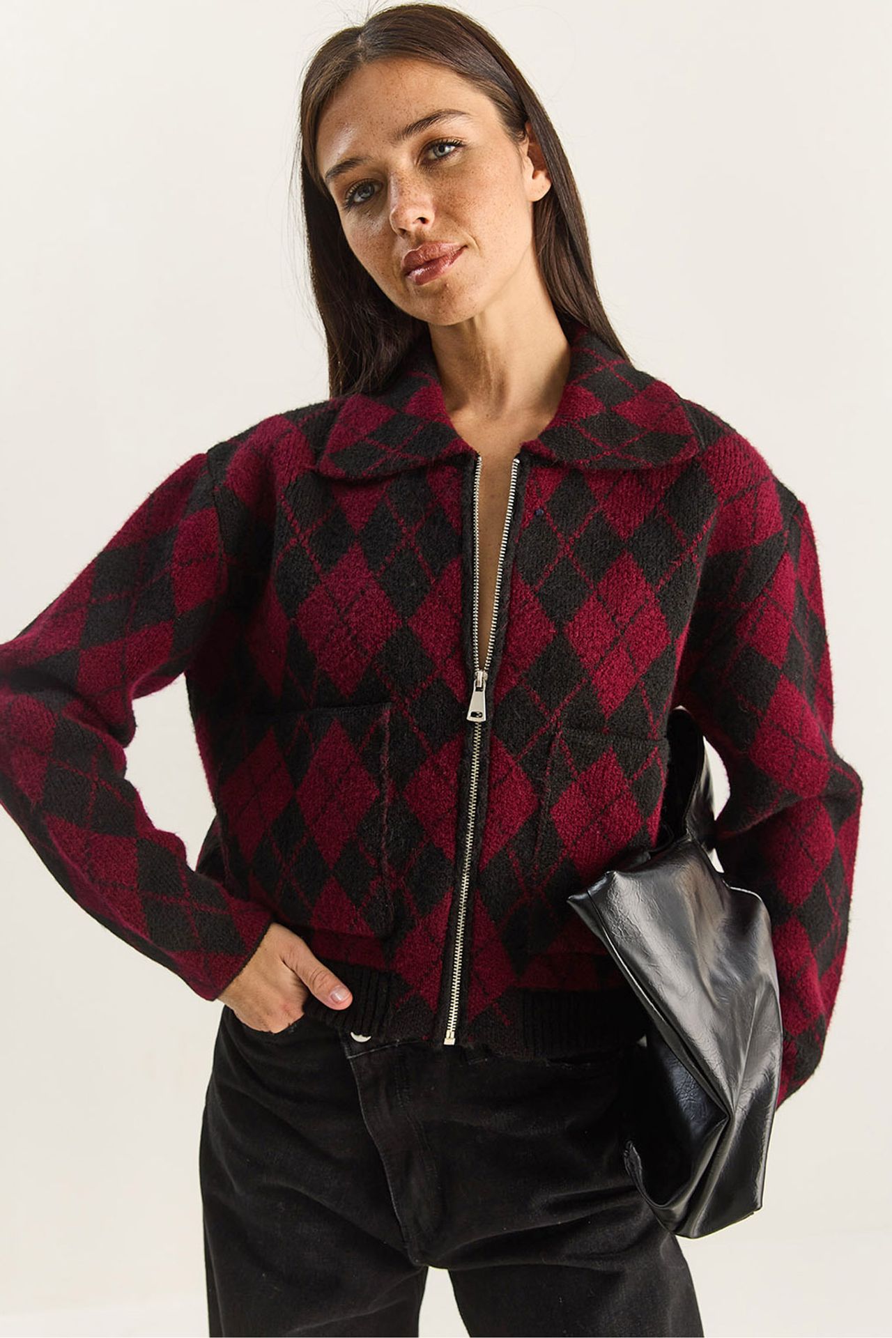 LUCCI Thick Jacquard Knit Cardigan with Zipper 1