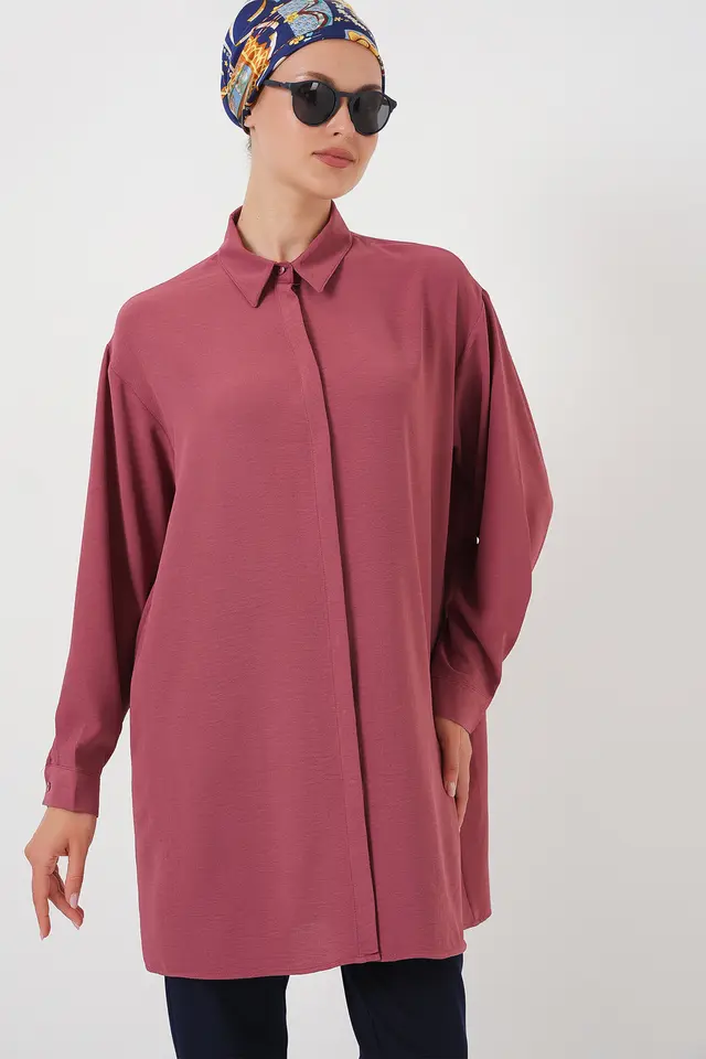BDART Oversized Long Sleeve Button-Up Blouse with Shirt Collar
