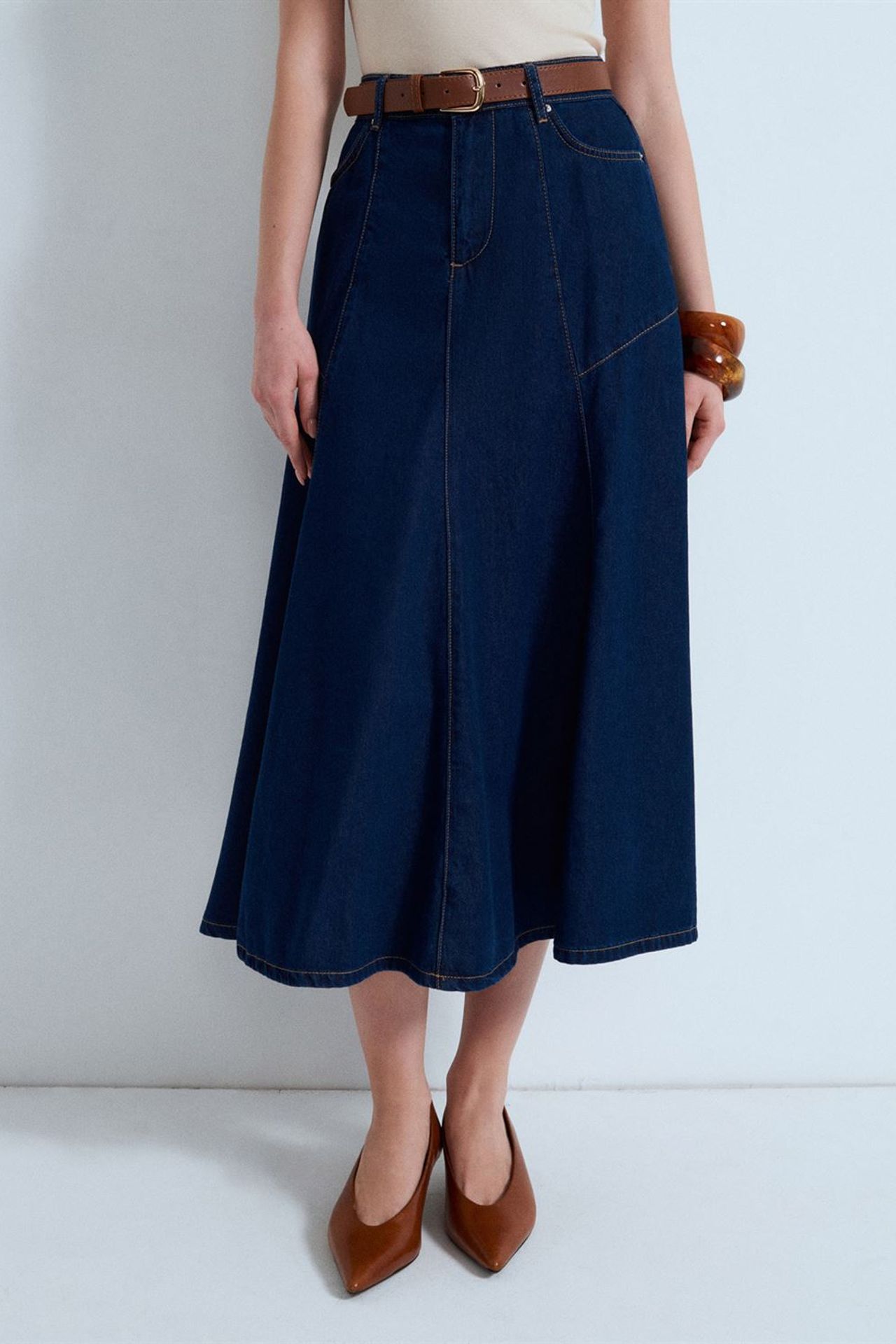 DILVIN High-Waist Midi A-Line Denim Skirt 3