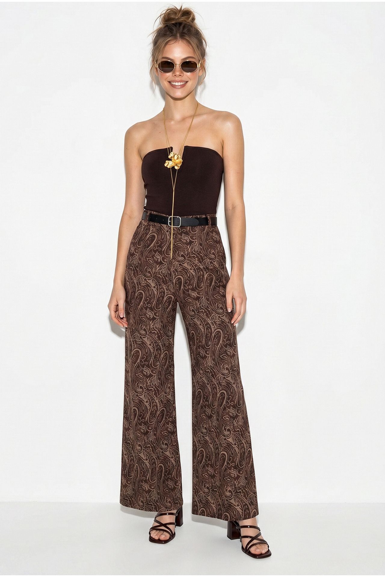 LUCCI Women's Belted Wide Leg Pants 2