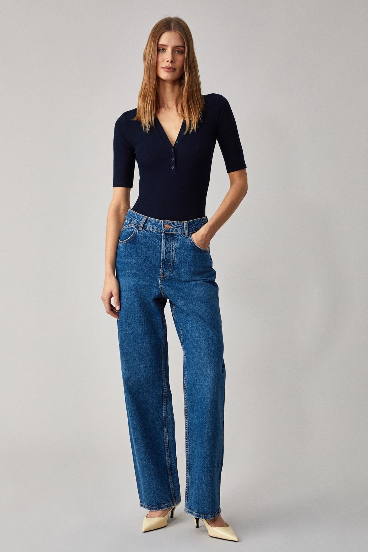 GRIMELANGE Slim Fit Ribbed Polo Blouse 2
