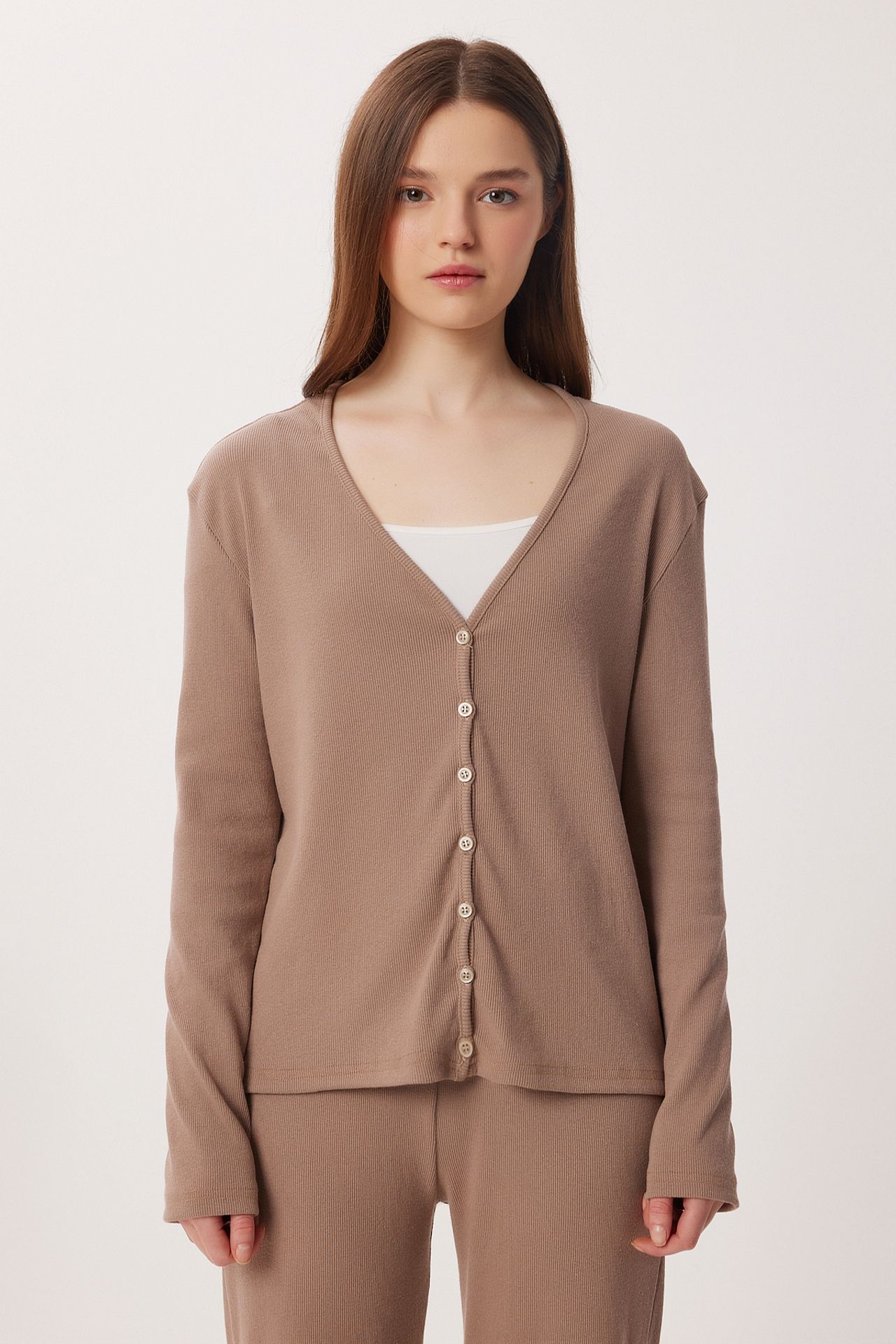 ISTANBUL V-neck Buttoned Long Cardigan and Pants Pajama Set 3