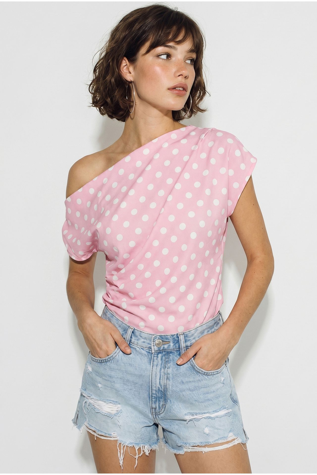 LUCCI Polka Dot Boat Neck Blouse 1