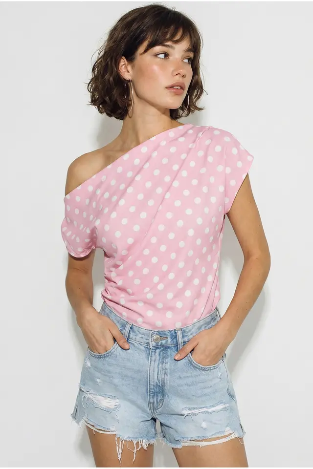 LUCCI Polka Dot Boat Neck Blouse