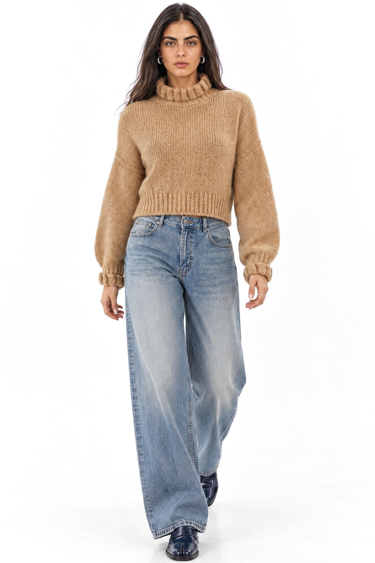 Mixray Thick Turtleneck Textured Crop Sweater 3
