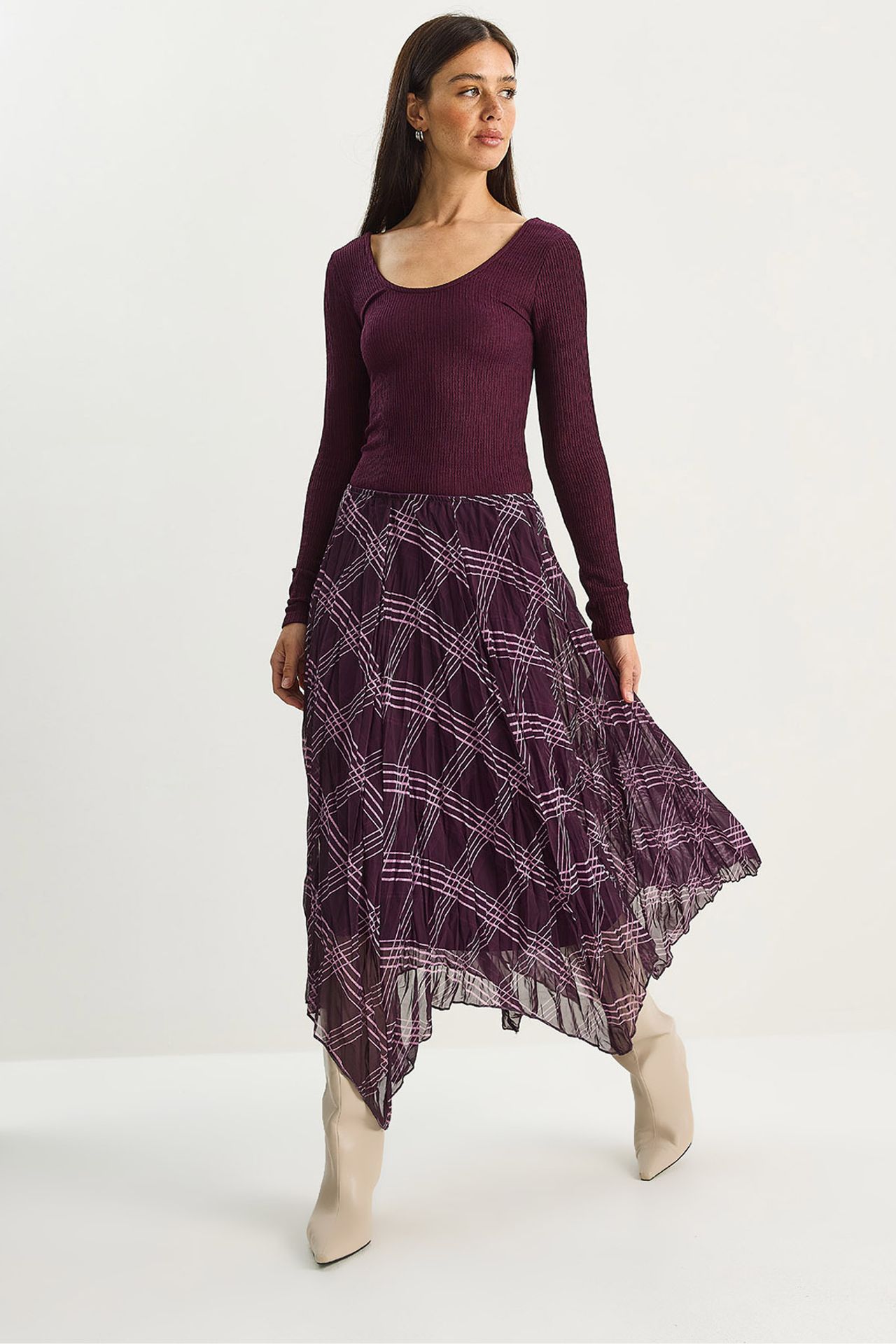 LUCCI Lined Checkered Midi Skirt 3