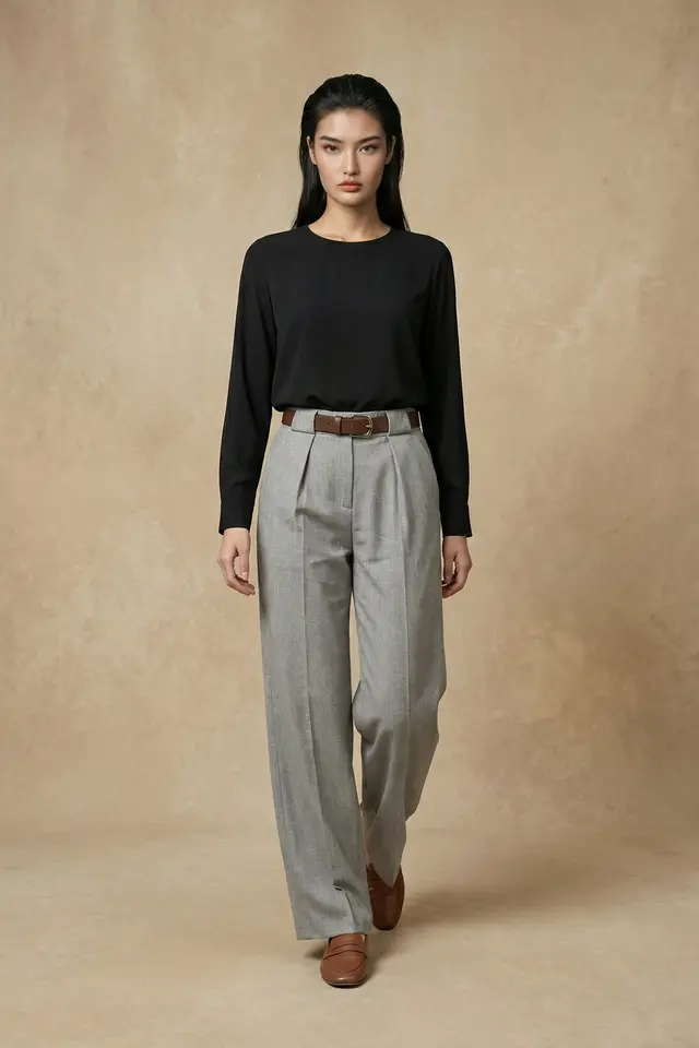 MY FASHION High Waist Pleated Wide Leg Trousers