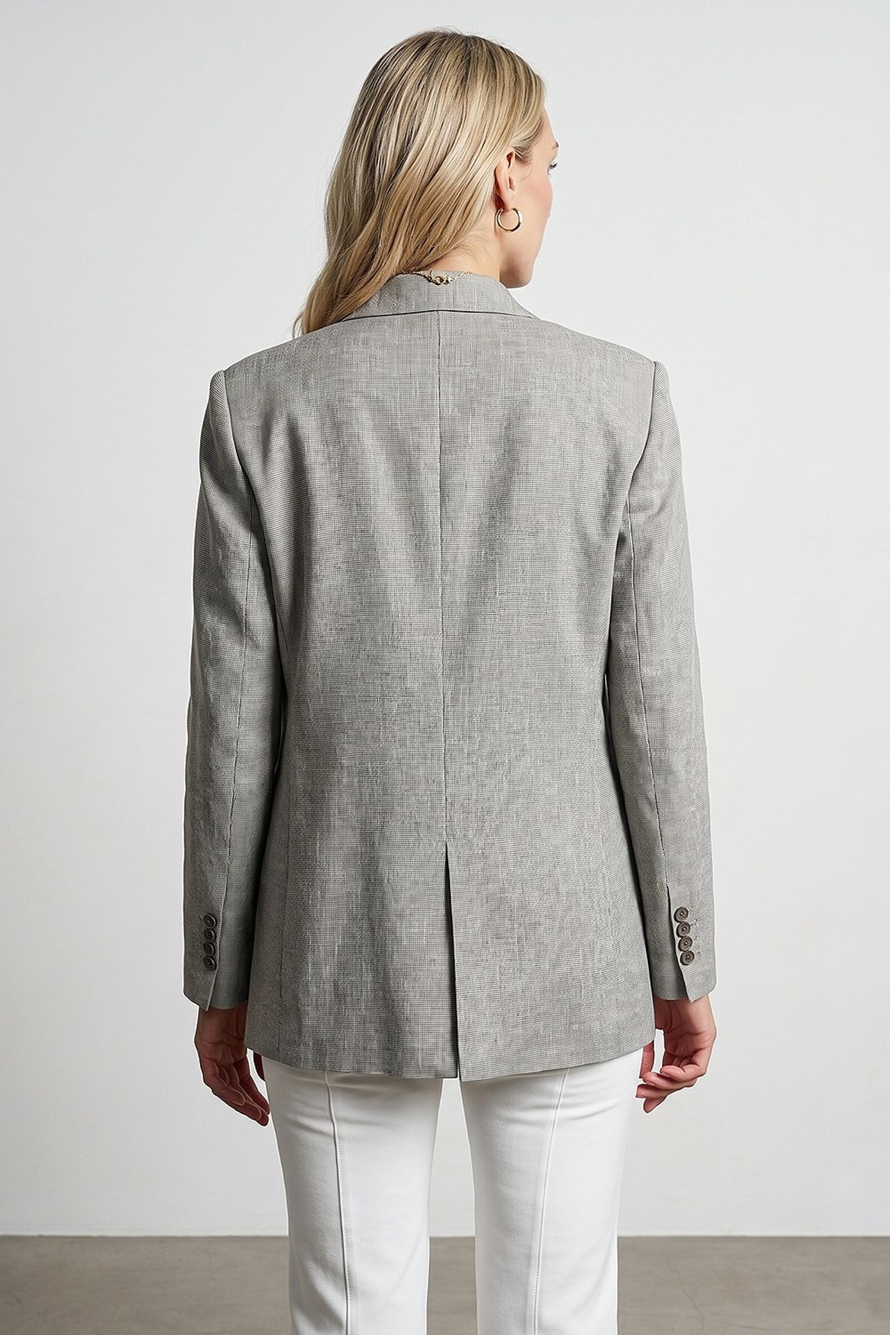 DILVIN Long Shawl Collar Crepe Blazer