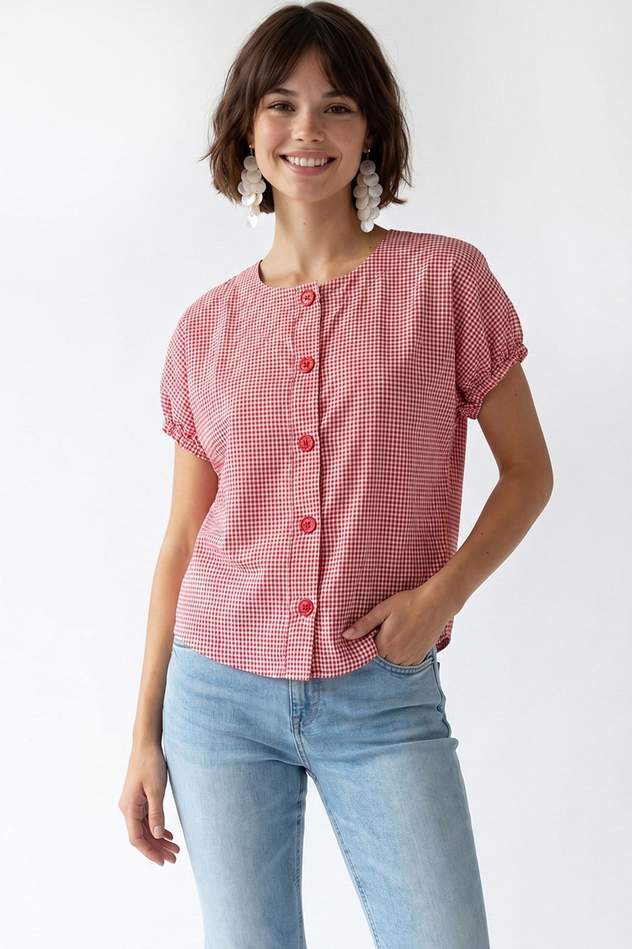 MIXRAY Gingham Poplin Button Shirt 3