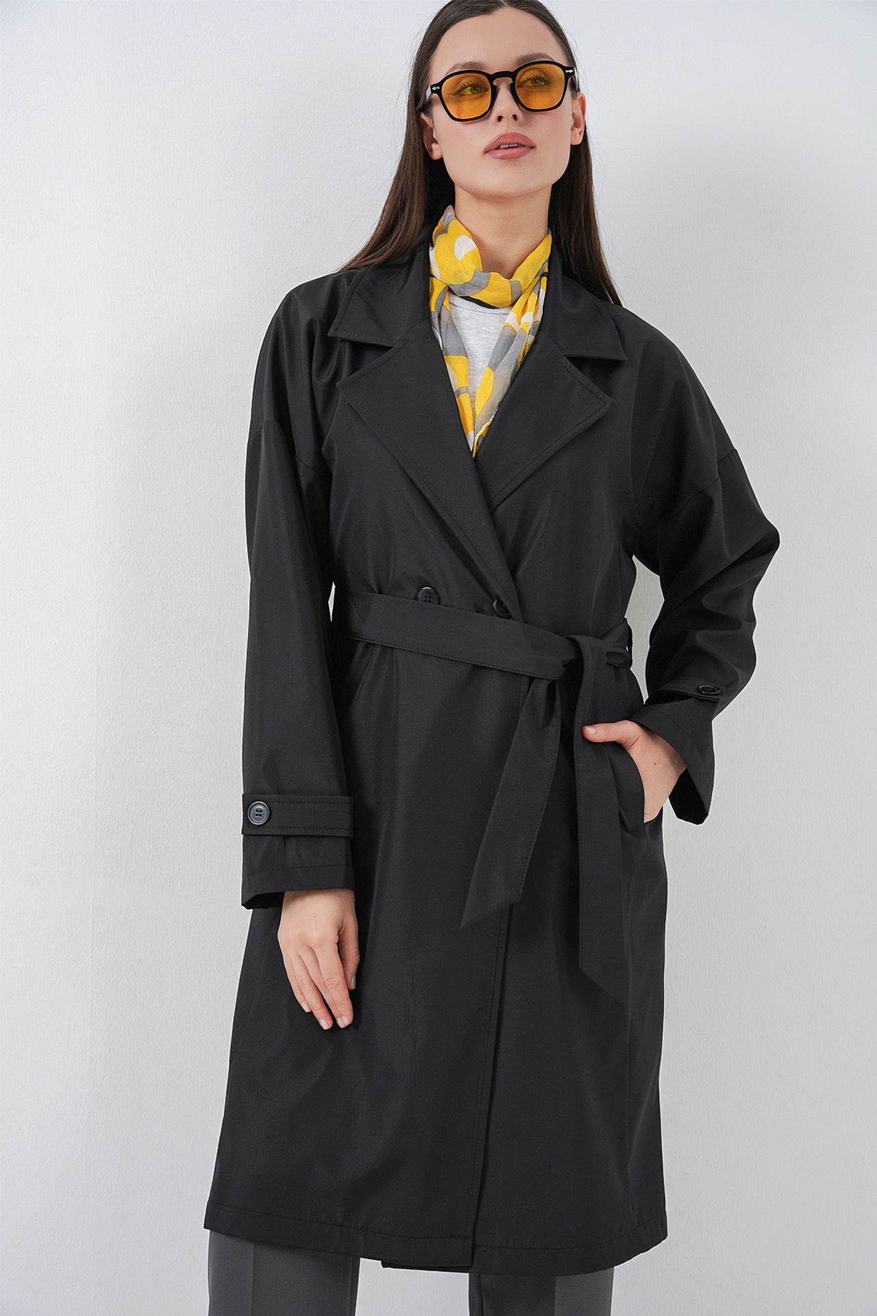 BDART Belted Long Trench Coat with Jacket Collar 3