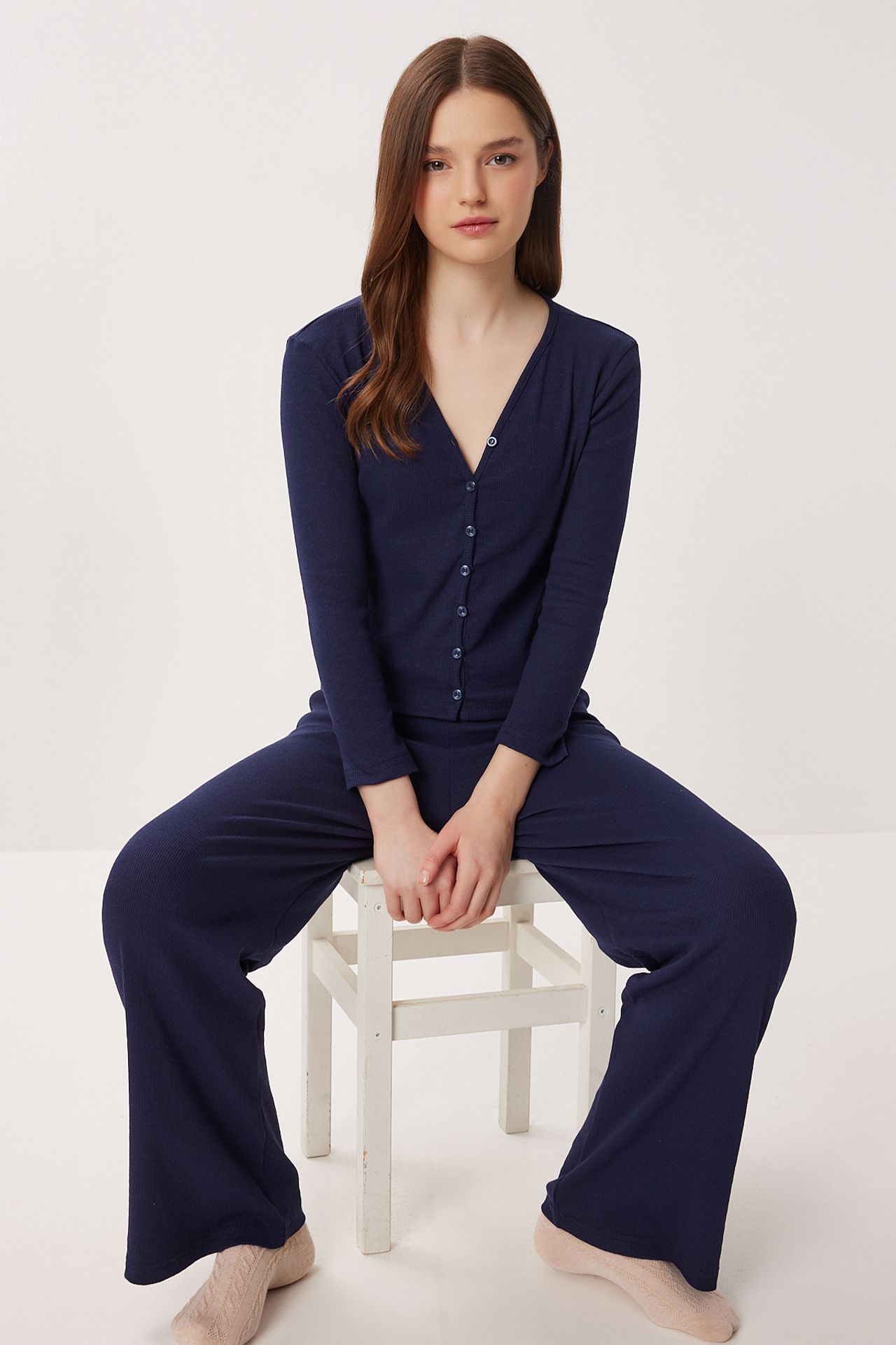 ISTANBUL Mid-Waist Wide-Leg Knit Lounge Bottoms 3