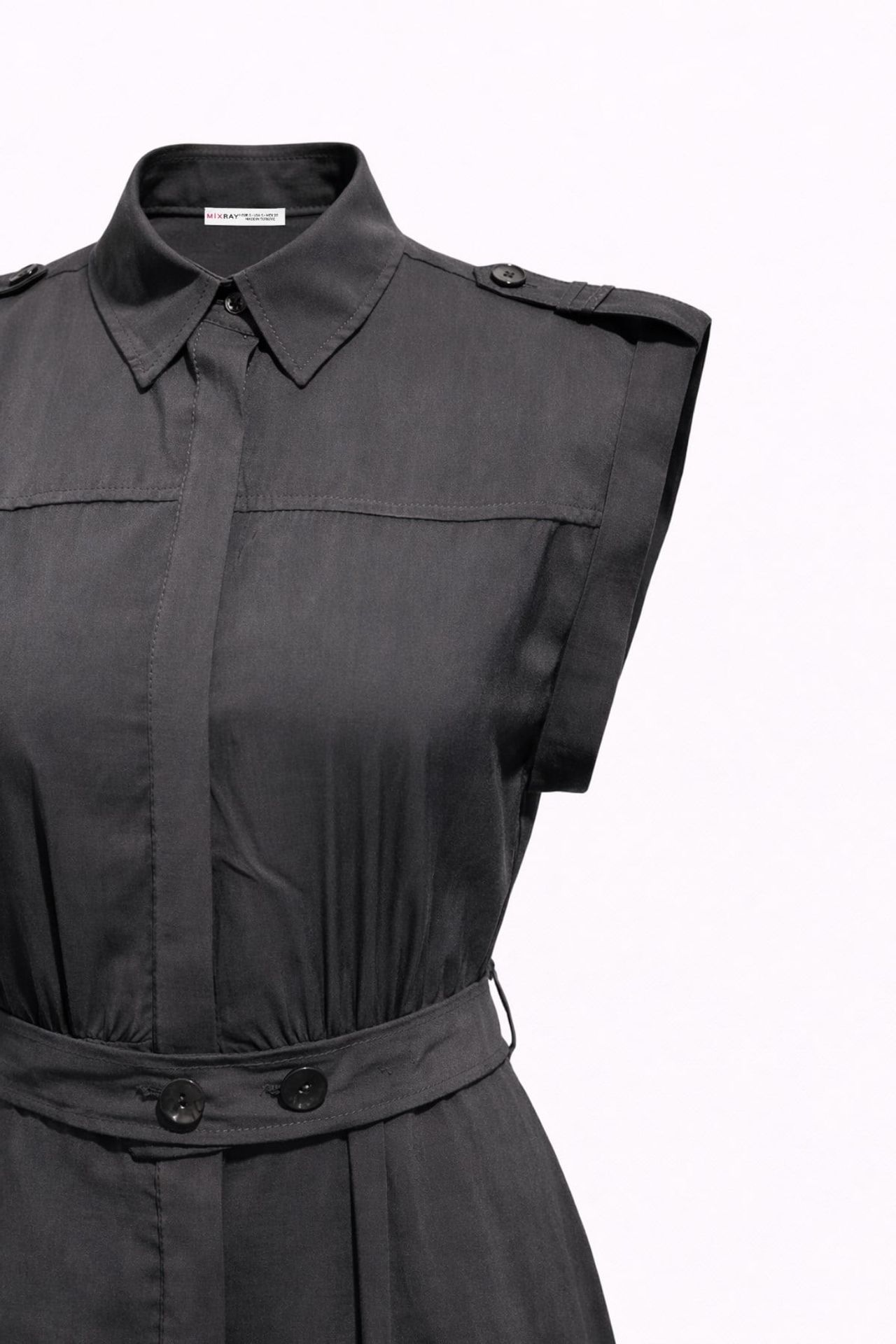 MIXRAY Textured A-Line Midi Shirt Dress with Belt 2