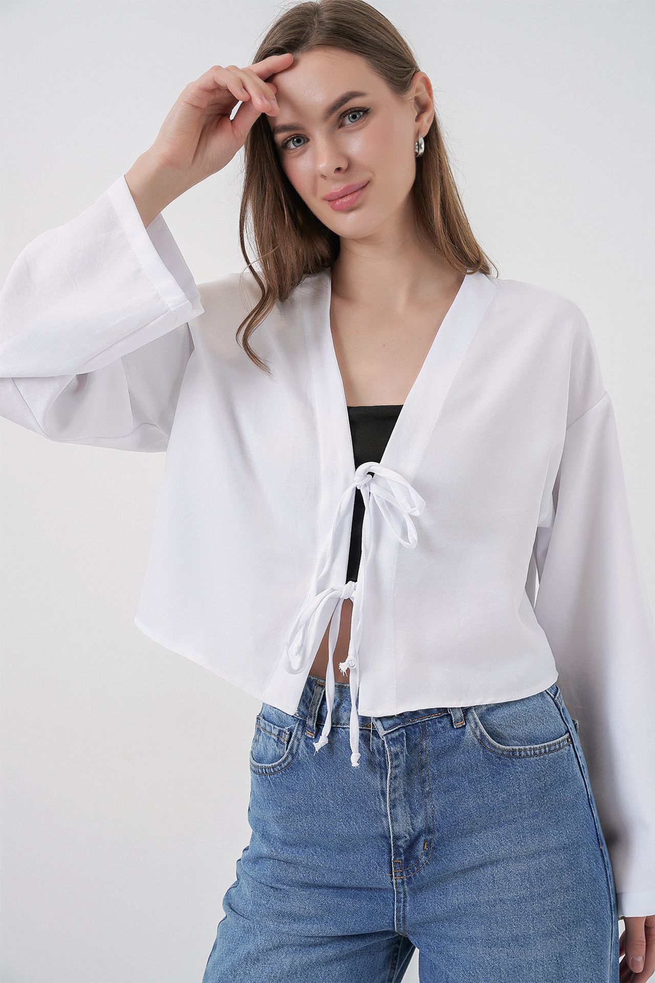 BDART Viscose Blend V-Neck Long Sleeve Kimono with Binding Detail 2