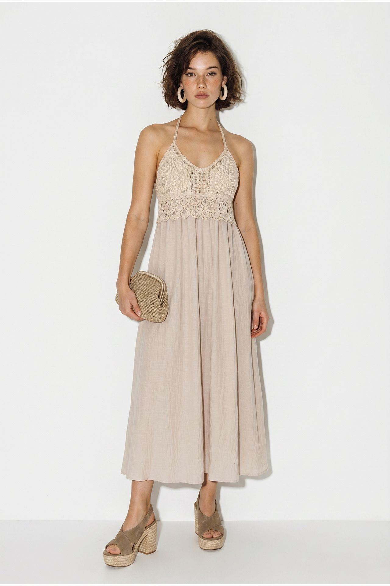 LUCCI Halter Lace A-Line Midi Dress 4