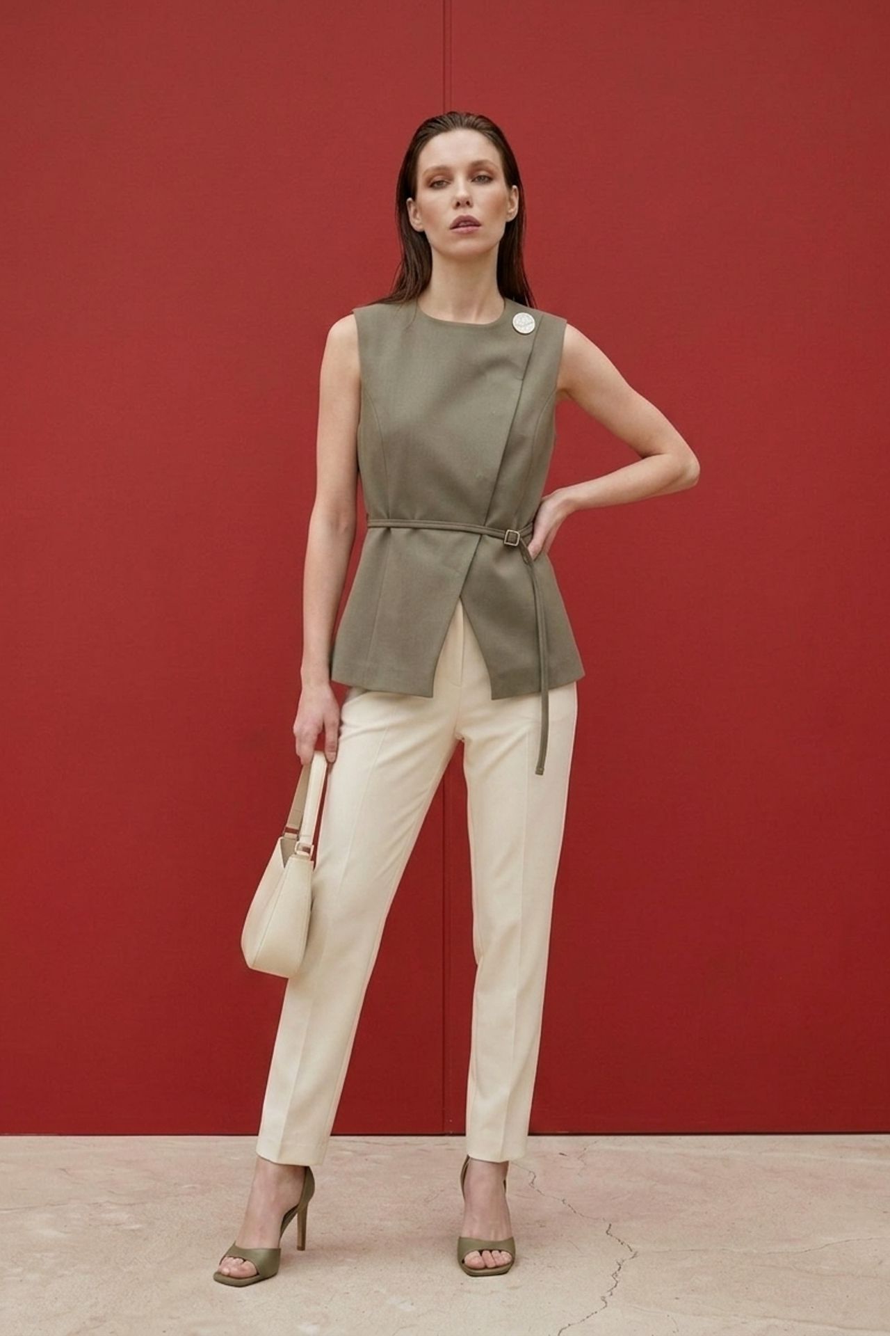 MY FASHION Belted crepe waistcoat 2