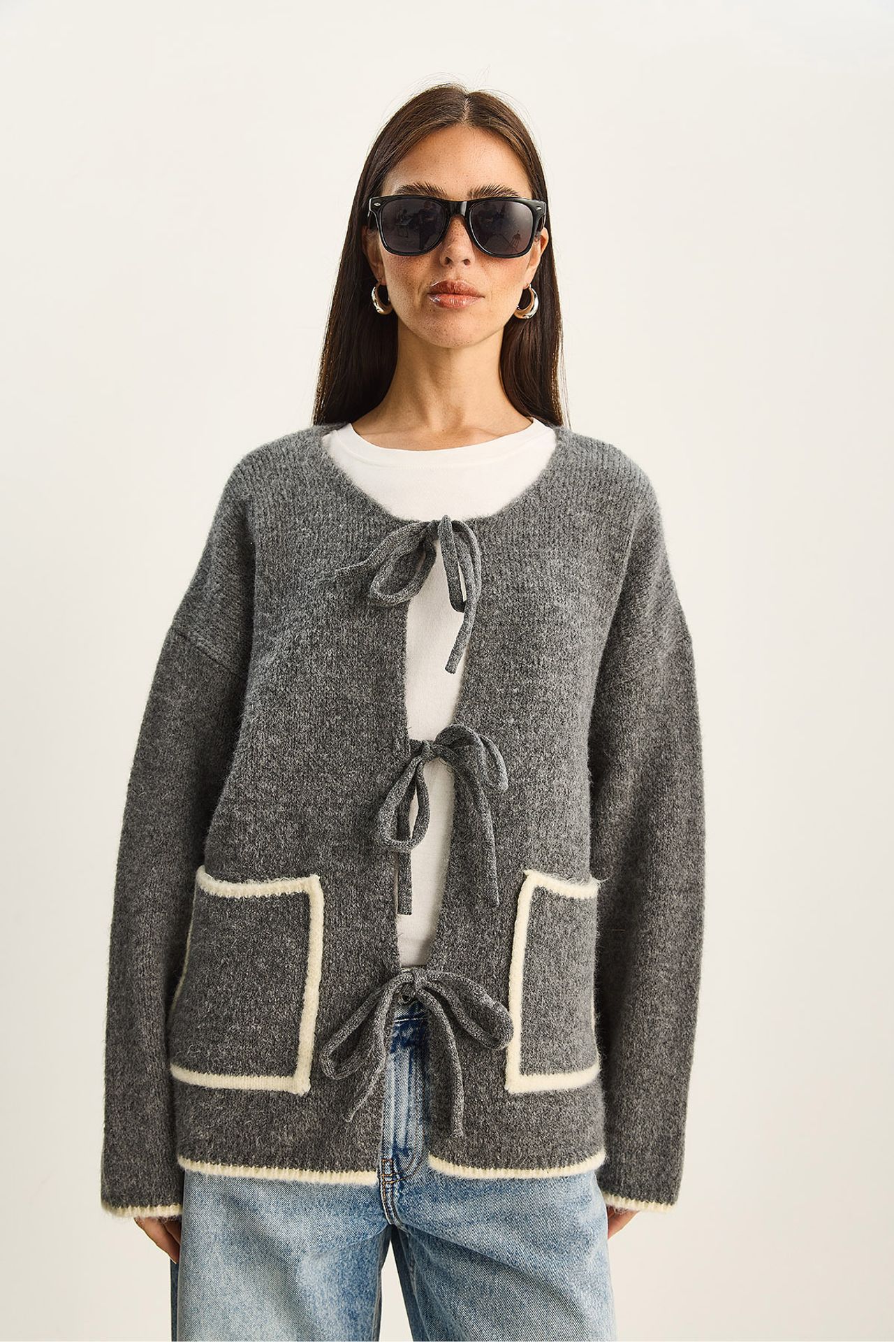 LUCCI Oversized Knit Cardigan with Tie Closure 6