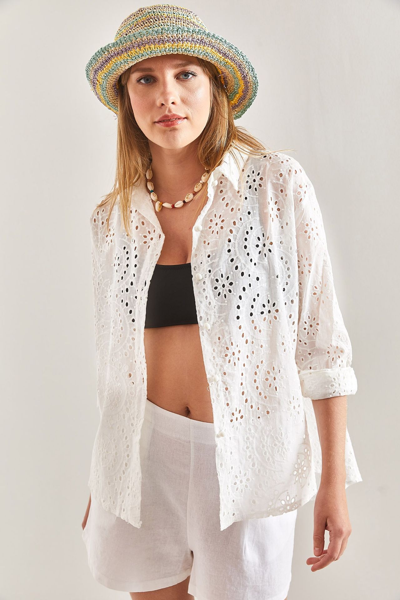LUCCI Embroidered Lace Woven Shirt 5