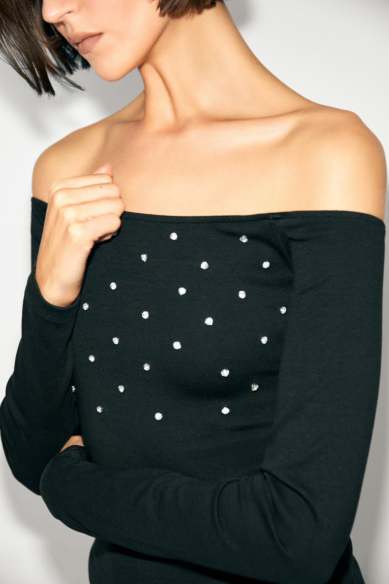 GRIMELANGE Off-Shoulder Stone Detail Blouse 3