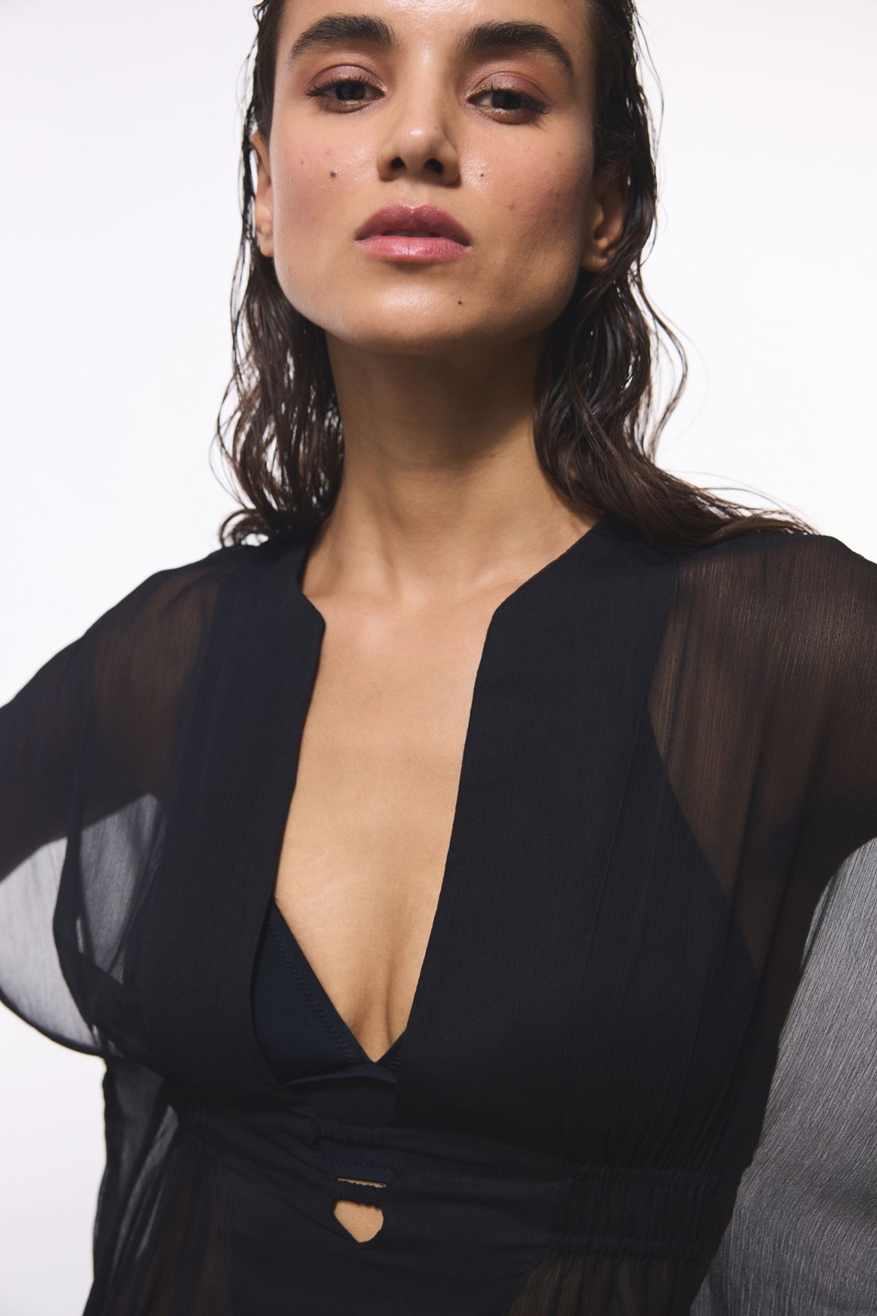 PENTI Basic Chiffon V-Neck Mini Kaftan