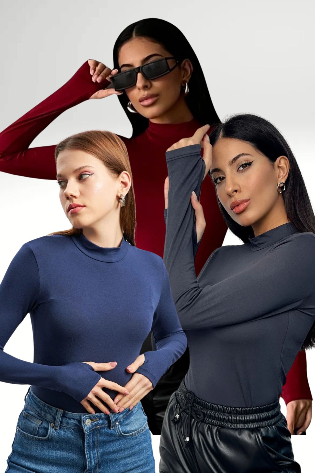 BIPANTOLON Kadın 3'lü Dar Kalıp Yarım Balıkçı Yaka Body 1